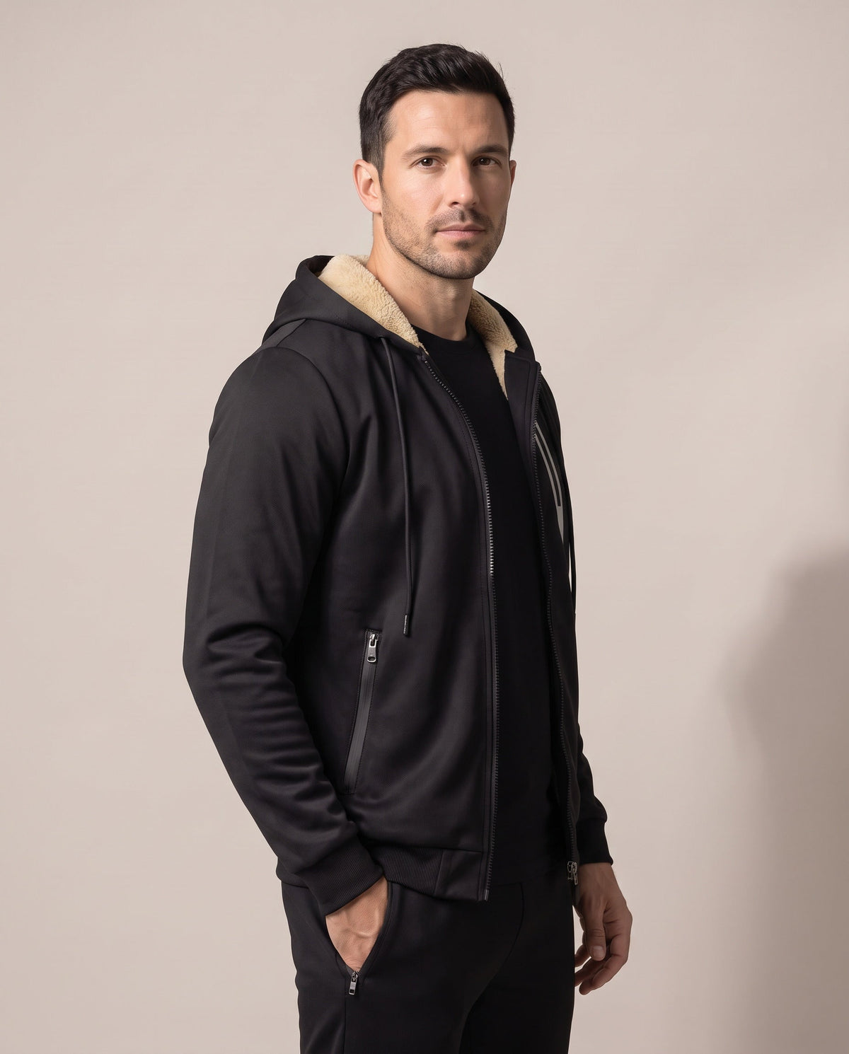 Fendrick men's sherpa-lined hooded jacket, three-quarter view