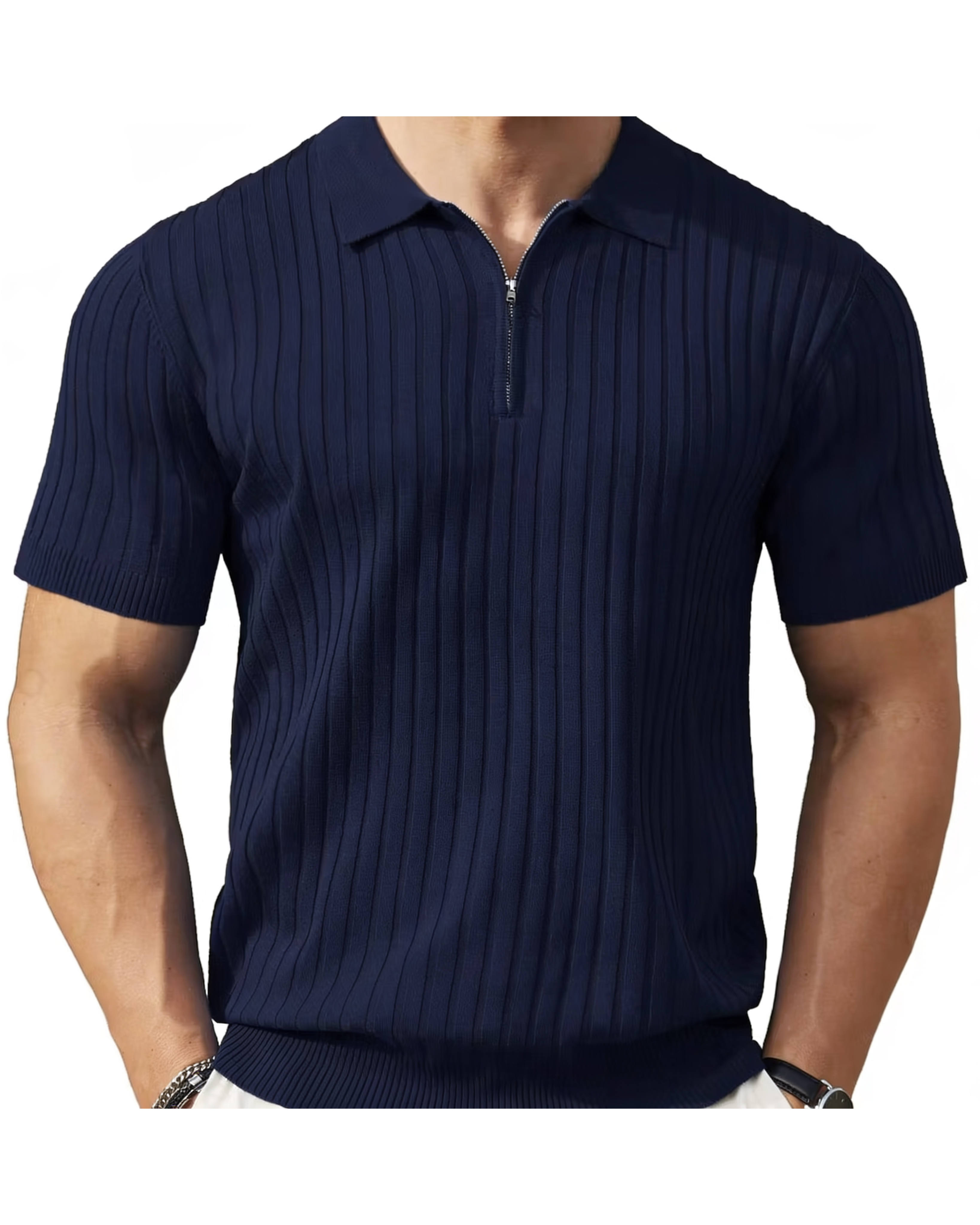VELLANO™ — Ribbed Knit Zip Polo