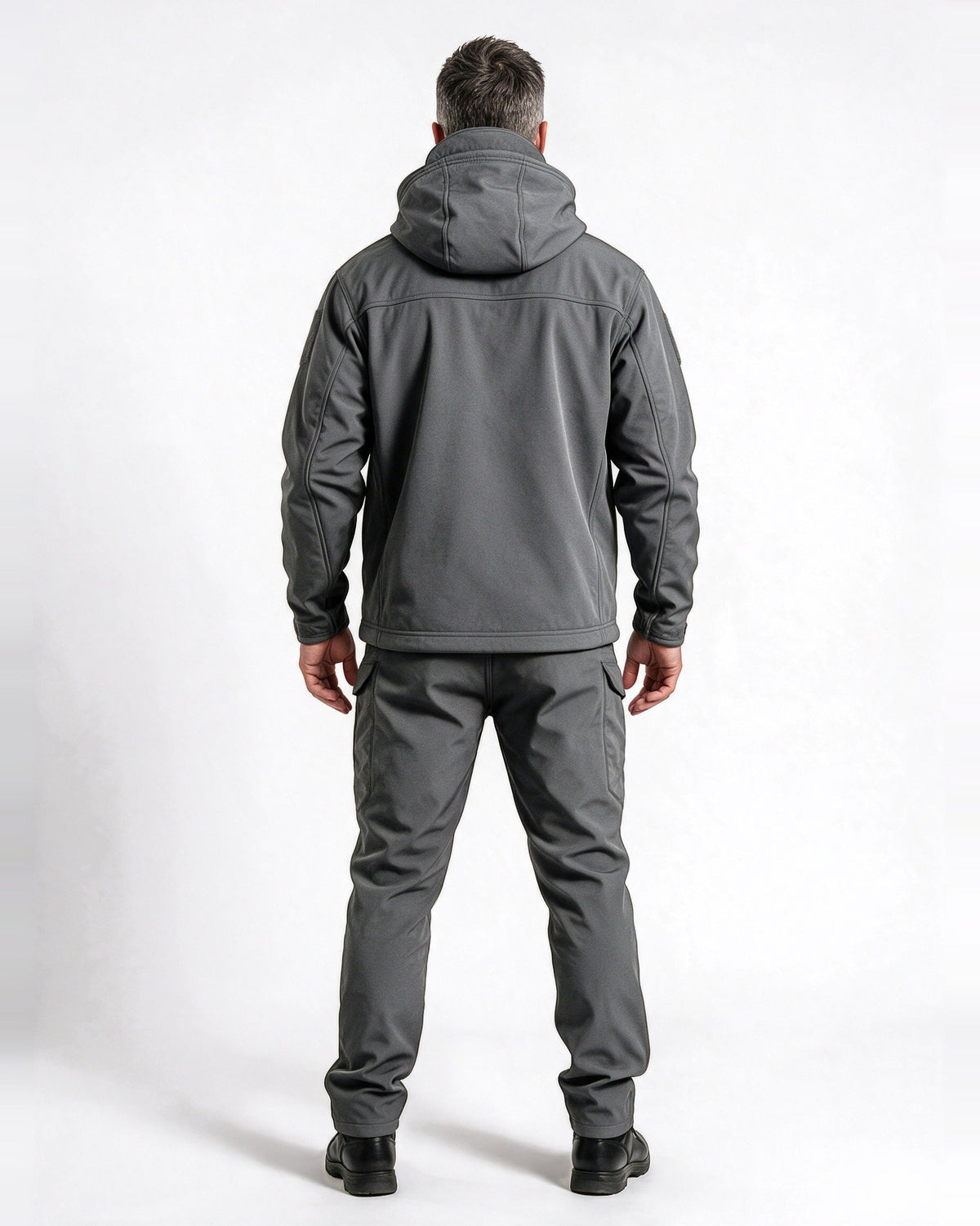 Braddock softshell jacket and pants set in Grey, back view