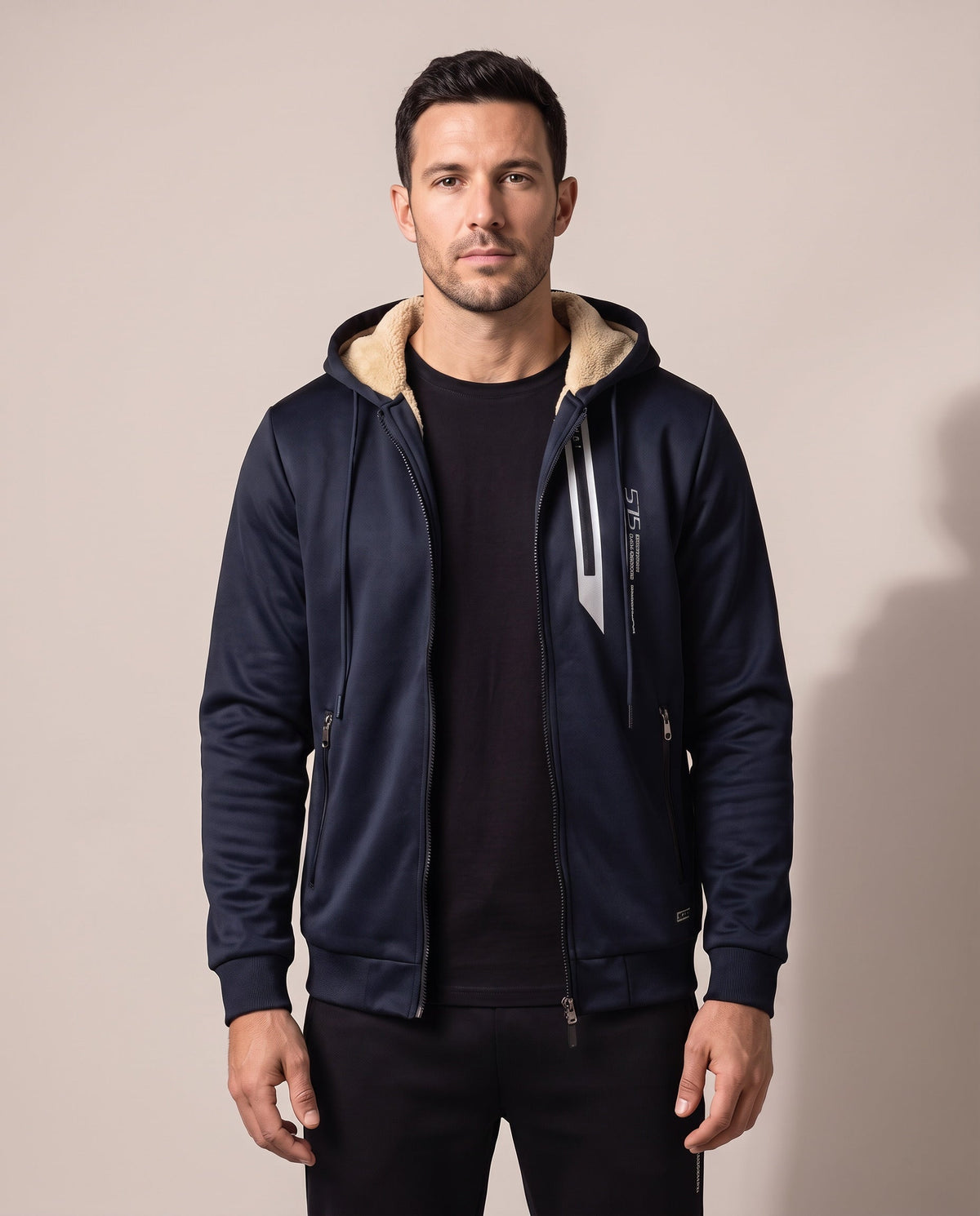 Fendrick men's sherpa-lined hooded jacket in Navy