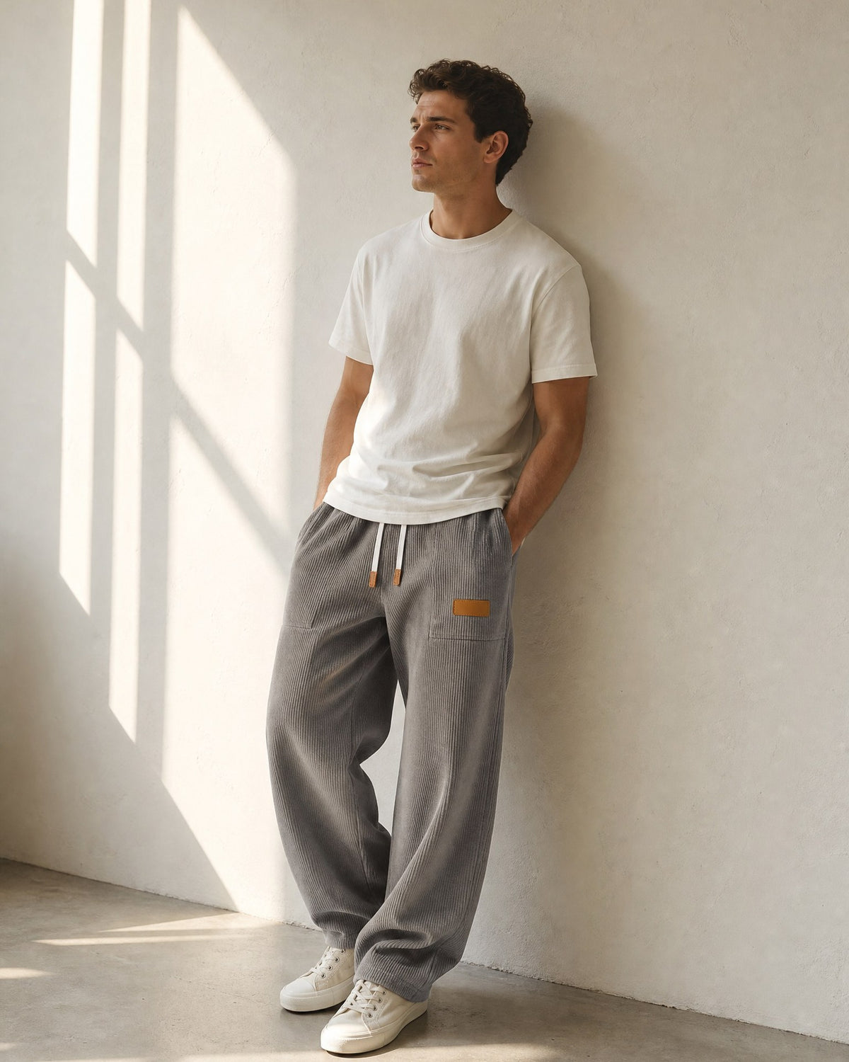 Marlow trousers worn casually