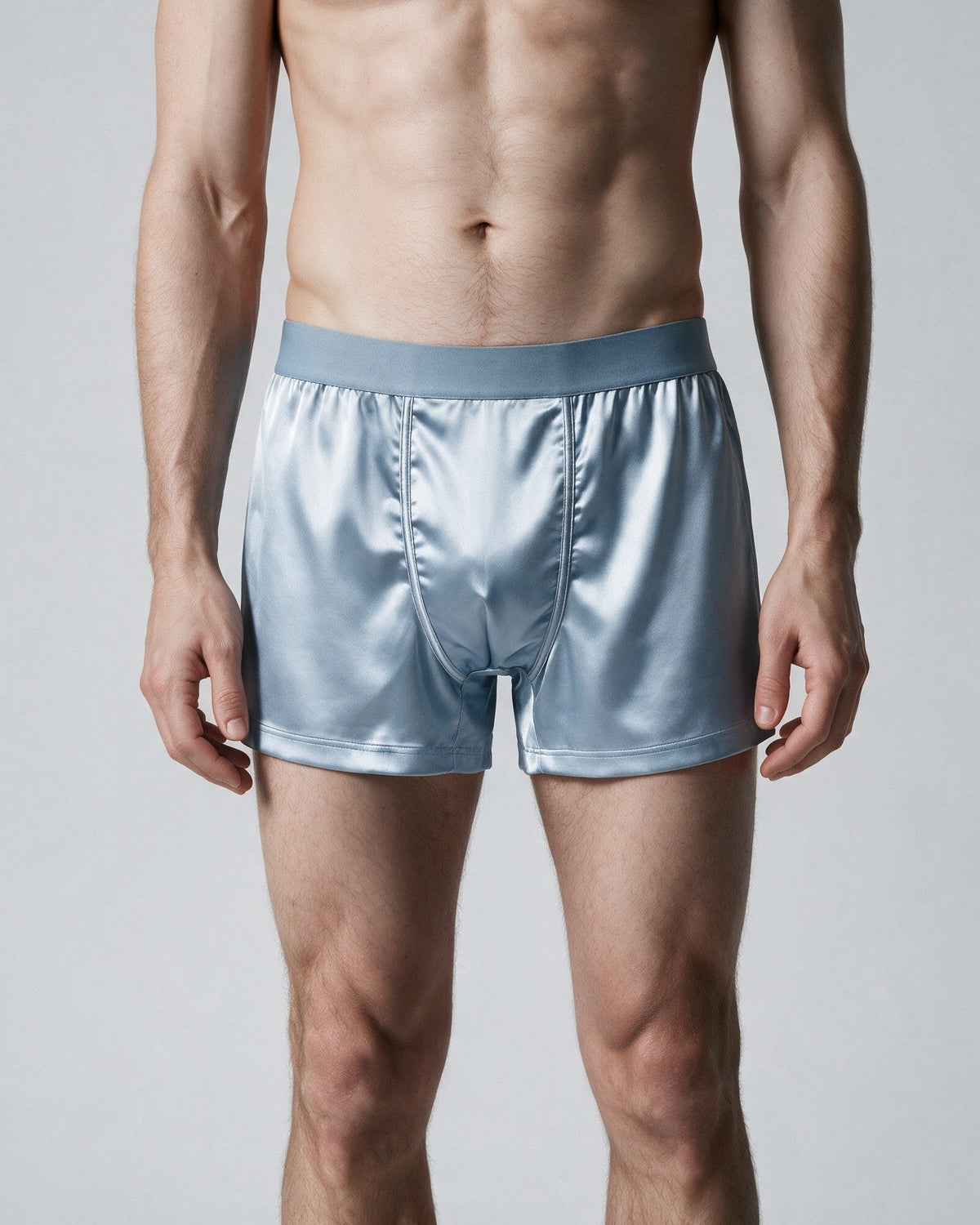 Mayfair men's silk-blend boxer in Light Blue, front view